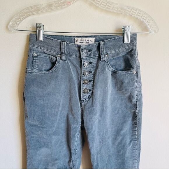 WE THE FREE Free People Blue Corduroy Button Fly Jeans 24 - Picture 4 of 10